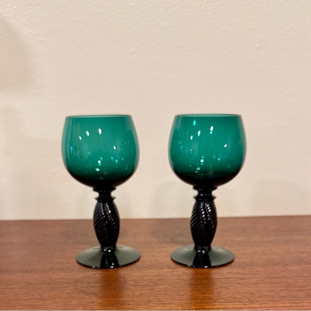 Two Vintage Theresienthal Pieroth Römer Wine Glass Teal Stem German Bavarian
